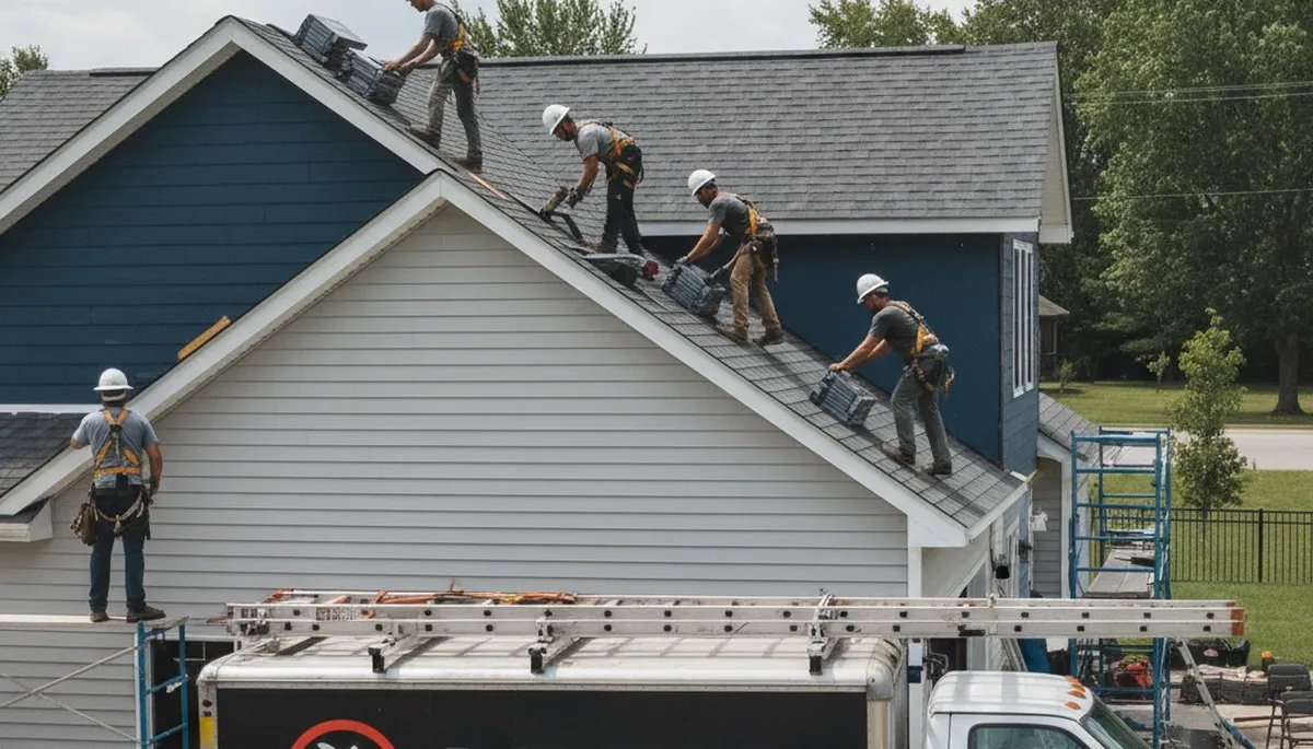 Roof installation contractors adding new vinyl siding and shingles in Milwaukee, WI